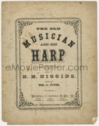 7h0138 OLD MUSICIAN & HIS HARP 11x14 broadsheet 1866 music by H.M. Higgins & William S. Pitts!