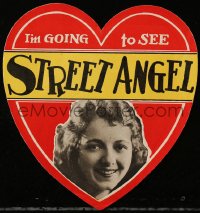 7h0968 STREET ANGEL 6x7 promo sticker 1928 pretty Janet Gaynor smiling in die-cut heart!
