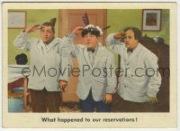 7h0344 THREE STOOGES trading card #28 1959 Moe, Larry & Curly, what happened to our reservations!