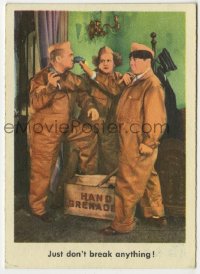 7h0347 THREE STOOGES trading card #74 1959 Moe, Larry & Curly fooling around with crate of grenades!