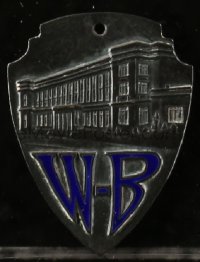 7h0188 WARNER BROS Warners Theatre pass 1930s cool embossed metal badge with WB logo!