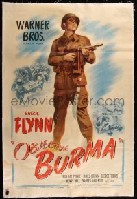 7h0018 OBJECTIVE BURMA linen 1sh 1945 full-length image of paratrooper Errol Flynn winning WWII!
