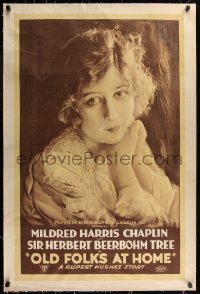7h0020 OLD FOLKS AT HOME linen 1sh 1916 close up image of Mildred Harris Chaplin, ultra rare!