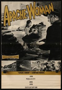 7h1189 APACHE WOMAN pressbook 1955 art of naked cowgirl in water pointing gun at Lloyd Bridges!