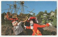 7h0437 DISNEYLAND postcard 1968 cool image of Captain Hook & Smee by ship at Skull Rock Cove!