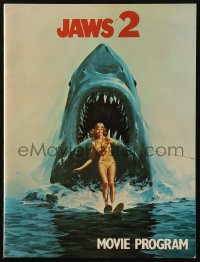 7h1139 JAWS 2 souvenir program book 1978 art of shark attacking girl on water skis by Lou Feck!
