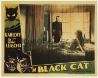 7h0714 BLACK CAT 11x14 REPRO photo 1980s Boris Karloff standing over Julie Bishop laying in bed!