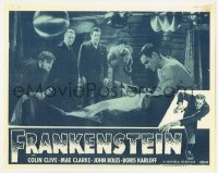 7h0725 FRANKENSTEIN 11x14 REPRO photo 1980s monster Boris Karloff on table, Dwight Frye, Colin Clive
