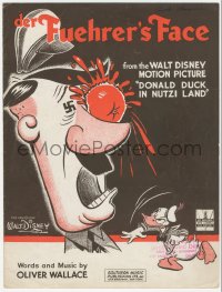 7h0997 DER FUEHRER'S FACE sheet music 1943 WWII art of Donald Duck hitting Hitler w/tomato, Disney!