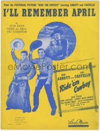 7h1015 RIDE 'EM COWBOY sheet music 1942 Bud Abbott & Lou Costello, I'll Remember April!
