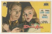 7h0632 BLUE DAHLIA Spanish herald 1949 close up art of Alan Ladd with gun & sexy Veronica Lake!