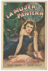 7h0634 CAT PEOPLE Spanish herald 1947 Val Lewton, art of sexy Simone Simon by black panther!