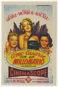 7h0645 HOW TO MARRY A MILLIONAIRE Spanish herald 1954 Soligo art of Marilyn Monroe, Grable & Bacall!