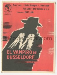 7h0647 M Spanish herald R1962 Fritz Lang classic, silhouette art of serial killer Peter Lorre!