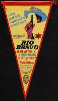 7h0230 RIO BRAVO Spanish 6x11 silk pennant 1959 Howard Hawks, different art of faceless cowboy!