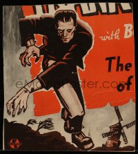 7h0839 FRANKENSTEIN 6x7 trimmed poster R1940s great artwork of Boris Karloff as the monster!