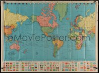 7h0843 GENERAL MAP OF THE WORLD 34x46 special poster 1940s with 120 flags of different countries!