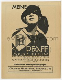 7h0769 PFAFF 7x9 German magazine page 1924 sewing machines, artwork by Ludwig Hohlwein!