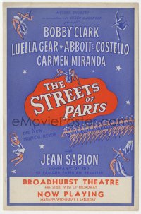 7h0927 STREETS OF PARIS stage play 6x9 herald 1939 Broadway debut of Abbott & Costello!