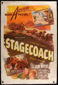 7h0023 STAGECOACH linen 1sh R1944 John Wayne in the classic movie that made him a huge star!