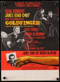 7h0509 GOLDFINGER 10x13 Swiss window card 1964 three images of Sean Connery as James Bond, different
