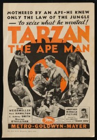 7h0772 TARZAN THE APE MAN magazine page 1932 art of Johnny Weismuller & Maureen O'Sullivan!