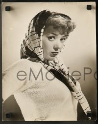 7h0456 JEFF DONNELL 2 10.5x13.5 stills 1940s smiling portraits with sweater & scarf on her head!