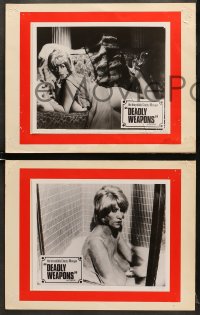 7h0688 DEADLY WEAPONS group of 8 8x10 stills on 11x14 printed backgrounds 1974 Doris Wishman!
