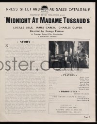 7h1272 MIDNIGHT AT MADAME TUSSAUD'S English pressbook 1936 Lucille Lisle, English mystery, rare!