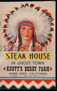 7h0111 KNOTT'S BERRY FARM brochure menu 1950s Steak House in Ghost Town in Buena Park, California!