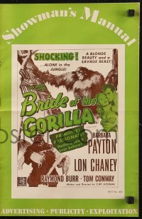 7h1201 BRIDE OF THE GORILLA pressbook 1951 sexy Barbara Payton & huge ape, primitive passions!