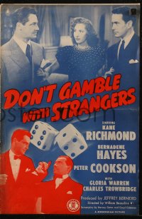 7h1221 DON'T GAMBLE WITH STRANGERS pressbook 1946 Kane Richmond & Bernadene Hayes, rolling dice!