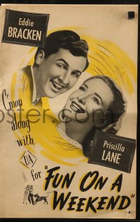 7h1237 FUN ON A WEEKEND pressbook 1947 Eddie Bracken, sexy Priscilla Lane, romantic comedy!