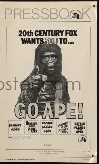 7h1240 GO APE pressbook 1974 5-bill Planet of the Apes, great Uncle Sam parody image!