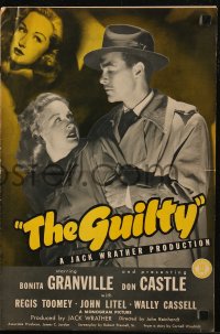 7h1243 GUILTY pressbook 1947 Bonita Granville, Don Castle, from a noir story by Cornel Woolrich!