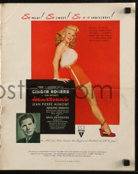 7h1244 HEARTBEAT pressbook 1946 great images of super sexy Ginger Rogers, Jean-Pierre Aumont