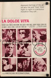 7h1258 LA DOLCE VITA pressbook R1966 Federico Fellini, Marcello Mastroianni, sexy Anita Ekberg!