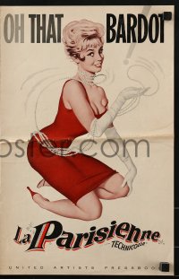 7h1259 LA PARISIENNE pressbook 1958 you've never seen sexy Brigitte Bardot like this!
