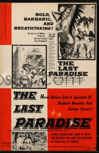 7h1261 LAST PARADISE pressbook 1957 art of super sexy topless island babes + men fighting sharks!