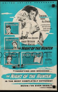 7h1278 NIGHT OF THE HUNTER pressbook 1956 Robert Mitchum & Shelley Winters, Laughton classic noir!