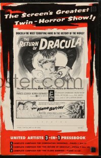 7h1291 RETURN OF DRACULA/FLAME BARRIER pressbook 1958 the screen's greatest twin-horror show!