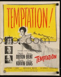 7h1317 TEMPTATION pressbook 1946 George Brent & Charles Korvin can't resist sexy Merle Oberon!