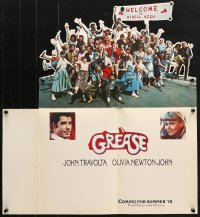 7h1053 GREASE promo brochure 1978 John Travolta, Olivia Newton-John, unfolds to 22x30 die-cut poster