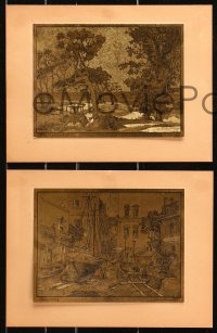 7h0502 LIONEL BARRYMORE set of 4 9x12 art prints 1960s etchings on gold foil by the leading actor!
