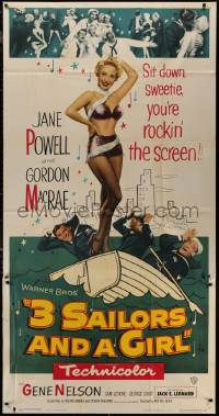 7j0527 3 SAILORS & A GIRL 3sh 1954 sexiest Jane Powell in skimpy outfit with Navy sailors!