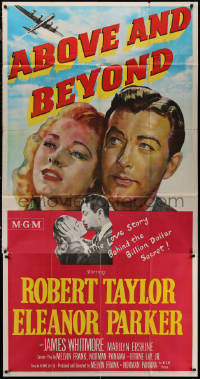 7j0529 ABOVE & BEYOND 3sh 1952 artwork of pilot Robert Taylor & pretty Eleanor Parker!