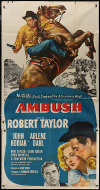 7j0535 AMBUSH 3sh 1950 Robert Taylor, Arlene Dahl, John Hodiak, cowboys & Indians!
