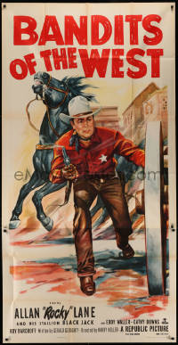 7j0541 BANDITS OF THE WEST 3sh 1953 Allan Rocky Lane & his stallion Black Jack, cool western art!
