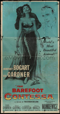 7j0542 BAREFOOT CONTESSA 3sh 1954 Humphrey Bogart & art of sexiest full-length Ava Gardner!