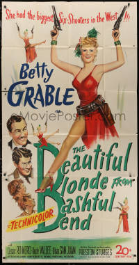 7j0545 BEAUTIFUL BLONDE FROM BASHFUL BEND 3sh 1949 Sturges, Betty Grable has biggest guns!